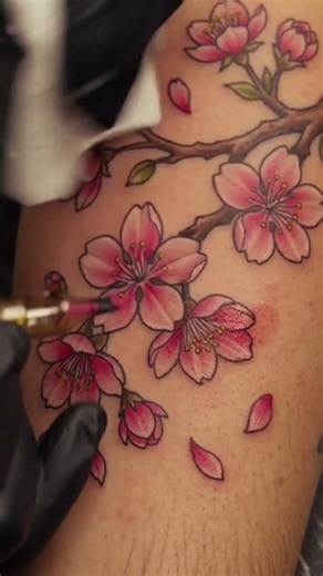 Satisfying Cherry Blossom Tattoo Timelapse #tattoo #viral #tattooartist