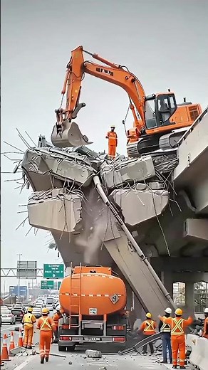 Bridge Collapse Risk⚠️construction teamwork under danger