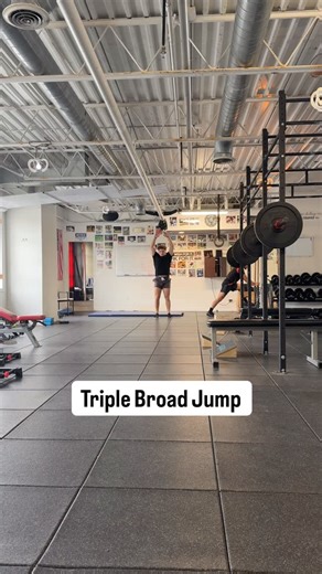 Triple Broad Jump - What Does It Work? - Hip Extension (hip/low back power) - Lower Leg Stability (front & backside of ankle) - Patellar Tendon Stimulus (high impact on knees) I throw these into my lower training days before squats. | Mucci Strength