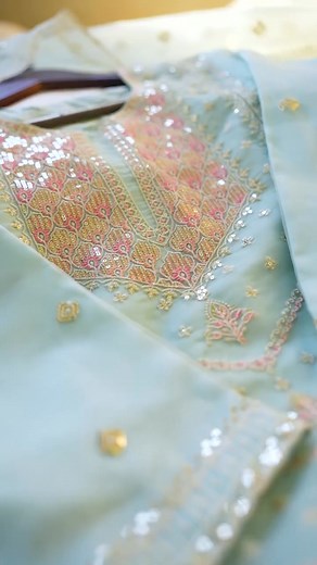 Softness has a color — and this is it. Delicate embroidery. Gentle glow. A dress that calms the room and charms every eye. Inbox now to feel it for real. 🌸 #SoothingElegance #AquaDream #EmbroideryLove #ClassyWear | Nenna wear