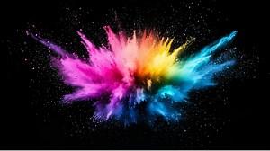 Colorful explosion of powder in motion. A vibrant cloud of colorful powder bursts against a dark background, showcasing bright hues of pink, yellow, and blue | Premium Stock Video Footage