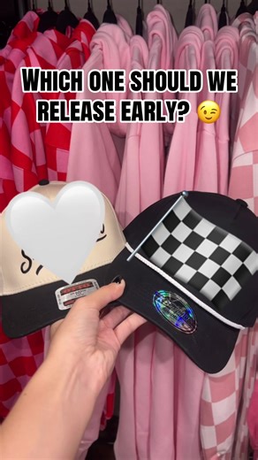 Comment 🤍 for the left hat Comment 🏁 for the right hat Stay tuned… 😉✨ #RaceQueenCouture #RaceFashion #DirtTrackRacing #RaceDay #RaceDayOutfit