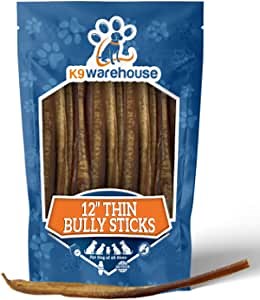 K9warehouse Thin Bully Sticks for Dogs - 12 inch (12 Count)