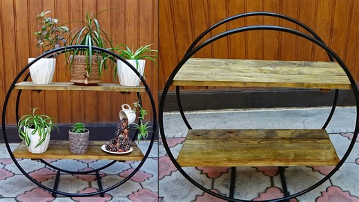 DIY Flower Shelf Using Old Boards and Hoops