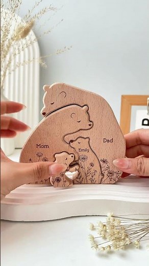 Bear Family Custom Name Floral Version | Personalized Wooden Bear Family Puzzle