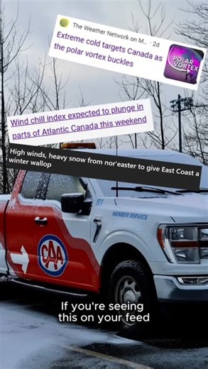 Bundle up and stay safe! ❄️ Cold temps and snow are on the way in Atlantic Canada, keep warm and take care. If you need roadside assistance, call CAA Atlantic at 1‑800‑222‑4357 or visit us at atlantic.caa.ca/roadside | CAA Atlantic