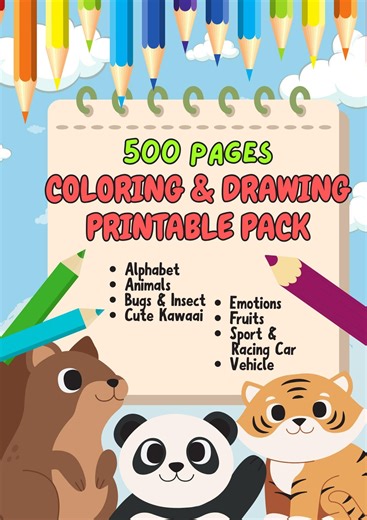 500 Pages Kids Printable Coloring & Drawing Pack, Fun Creative Worksheets for Toddlers and Preschoolers, PDF Instan Download - Etsy