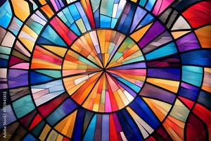 Colorful stained glass window background. Stained glass window in a church.