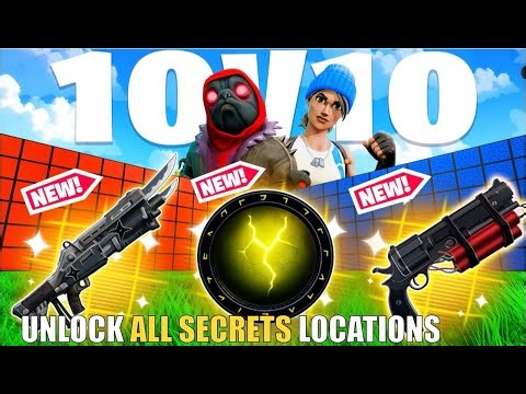 RED VS BLUE ALL GUNS & RIDES MAP FORTNITE CREATIVE - FIND ALL SECRETS LOCATIONS PART 1