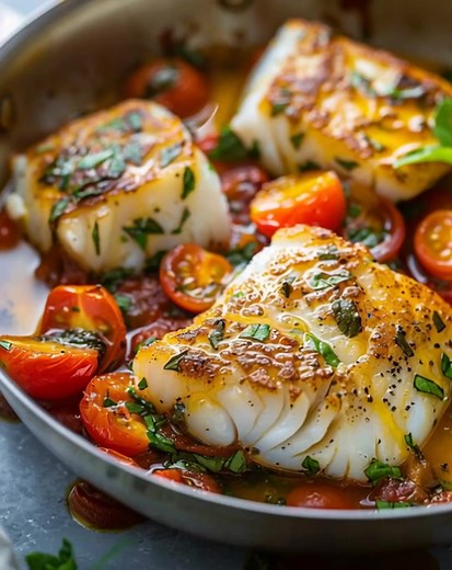 Seared Cod with Tomato Basil Sauce Ingredients 👇 | Kitchen Flavors