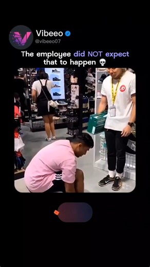 vibeeo on Instagram: "The video shows a customer in a sneaker store testing a new pair by jumping to check the comfort, only to have both unlaced shoes fly off his feet mid-air due to the sudden force, creating a hilarious moment of awkward silence between him and the stunned sales assistant. -likely a viral comedy curator-the clip amassed 8.5 million views and 565,000 likes in one month, driven by the slapstick nature of the fail and the relatable embarrassment of a public "try-on" gone wrong.
