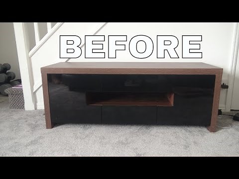 DIY TV STAND MAKEOVER | TURN OLD FURNITURE INTO NEW- DIY EASY STICKY BACK PLASTIC ON FURNITURE 2020