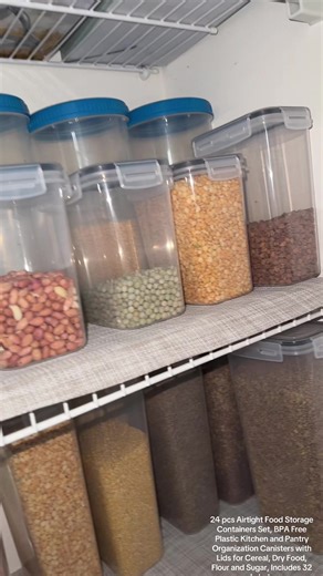 24 pcs Airtight Food Storage Containers Set, BPA Free Plastic Kitchen and Pantry Organization Canisters with Lids for Cereal, Dry Food, Flour and Sugar, Includes 32 Labels#foryoupage #storagecontainer #pantryorganizer #withlids #foodstoragecontainers