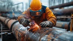 Worker inspecting welds on a pipeline, highlighting the importance of quality control in piping installations.