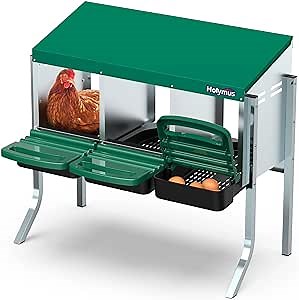 Chicken Nesting Box with Metal Legs, 3 Holes, Roll Away, Green, 31.9" x 19.9" x 30"