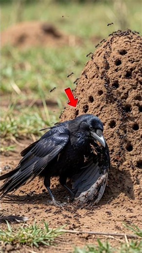Crow Uses Ants as Natural Medicine 😱 #shorts