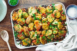 Crunchy Roast New Potatoes With Black Beans - So Crispy!