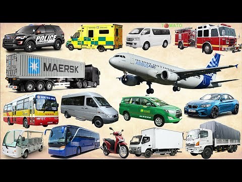 Street Vehicles Names and Sounds Collection | Police Car, Ambulance, Fire truck, Airplane, Trucks
