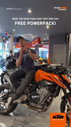 Sabtu ni ada EXCLUSIVE PROMO : FREE POWERPACK untuk booking 790 Duke, valid pada hari test ride sahaja. Jom datang beramai-ramai test ride motor dan lepak santai sama sama 😎 #ktm #ktmpremiumkl #nksmotorsport #ktmmalaysia #duke