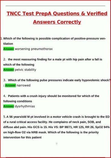 Tncc Test Prepa Latest Actual Questions And Verified Answers video