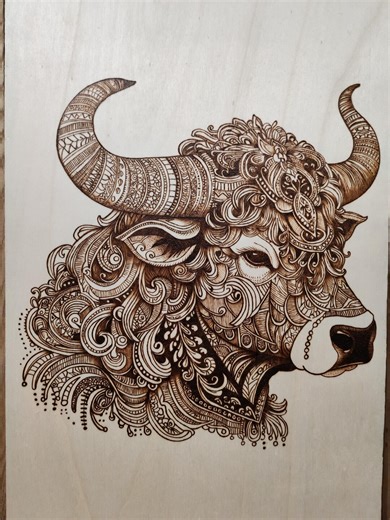 Mandala Bull – Hand Burned Wood Art, Tribal Boho Wall Decor, Pyrography Animal Artwork – A3 - Etsy