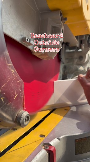 Cut your baseboard outside corners on 46* angle. #trim #tipsandtricks #diy #easytips #remodel #saws #dewalt #tools