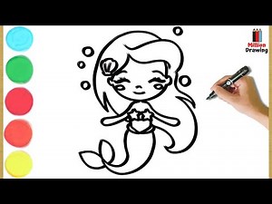 NEW Mermaid Drawing for Kids | Step by Step Tutorial | Cute Mermaid Drawing