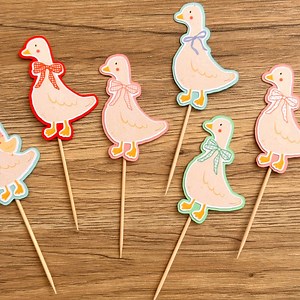 Goose Cupcake Toppers, Small Handmade Card Cake Decorations With Coloured Offset, Birthday Party Cake Decor, Pack of 6 or 12 Geese Toppers - Etsy UK