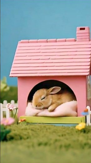 🐰 Adorable Rabbit Sleeping in a Tiny Toy House | Cute Bunny Relaxing Moments! #pets #rabbit#sleeping