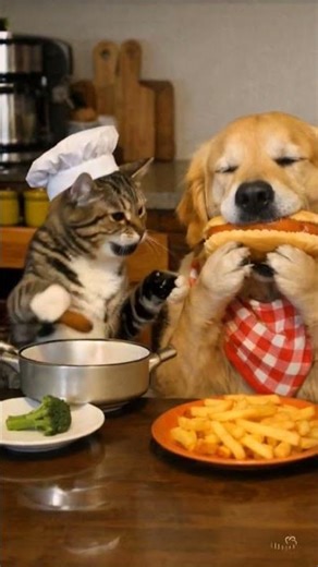 Dog and cat eating like humans 😂🐶🐱Hot dog vs broccoli — who wins? 😋 #memes #roblox