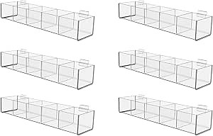 Marketing Holders 6 Pack Slatwall Acrylic Retail Tray Five Compartment Dump Bin 19.5 Inch Wide x 5 Inch Deep Clear Product Merchandise Storage Caddy for Businesses