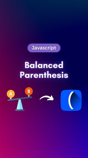 Mukul | Developer on Instagram: "Check Balanced Parenthesis in JavaScript ⚡ #javascript #interviewquestions #preparation #interview #softwareengineer #viralreels #trending #codinglife💻"