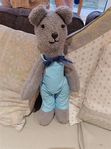 Handmade Teddy Bear With Blue Overalls and Bow Tie - Etsy