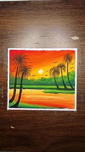Easy Sunset Drawing 🌅 Oil Pastels Step-by-Step for Beginners #shorts