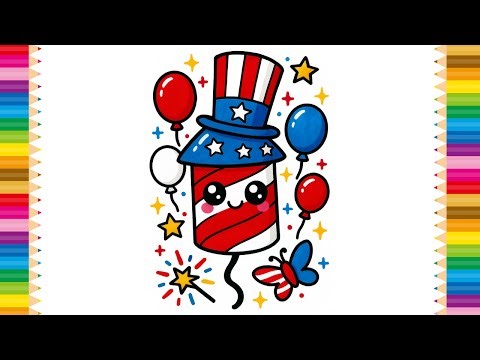 How to Draw a Cute Kawaii Firework for 4th of July | Easy Marker Drawing for Kids 🇺🇸