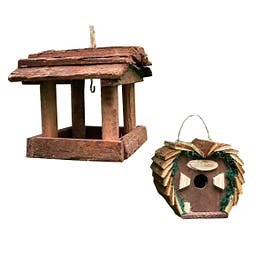 Gardelle Hanging Wooden Bird Table & Love Bird Nest Box Set