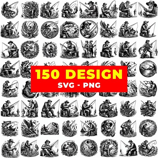 Fisherman SVG Bundle | 150 Vintage Fishing Clipart Designs (commercial Use) - Etsy