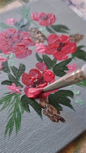 Easy Christmas florals acrylic painting idea 🎄