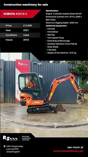KUBOTA KX016-4 - 1.6T MINI EXCAVATOR - RS MACHINERY HIRE AND SALE