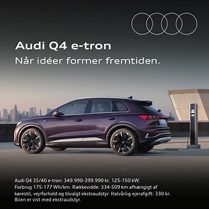 Audi familien er blevet et fuldt elektrisk medlem rigere. Audi Q4 e-tron priserne starter fra 349.990 kr. og byder bl.a. på innovativ teknologi, såsom rat med touch-betjening, hurtig opladning med energi til 130 km på ca. 10 min. samt en rummelig kabine med et 520 l bagagerum. Se priser og konfigurér din egen version på audi.dk | Audi Danmark