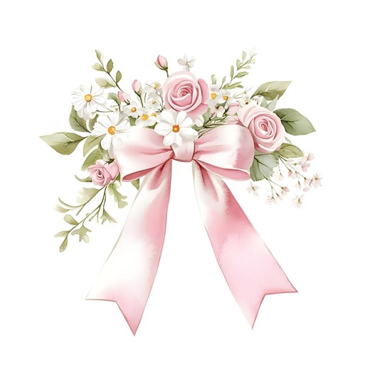 Pink Coquette Bow With Flowers Clipart: 20 Floral Watercolor Jpgs, Digital Download (commercial License) - Etsy