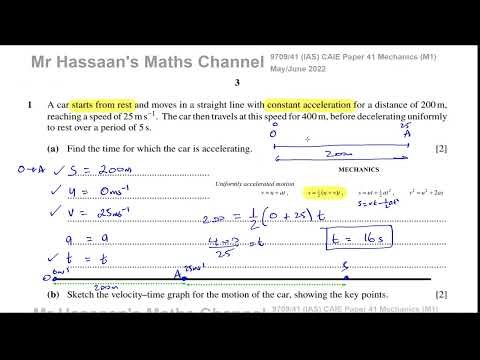 M1 (CAIE) 9709/M/J/41/22, June 2022, Q1, Constant Acceleration, Velocity Time Graphs