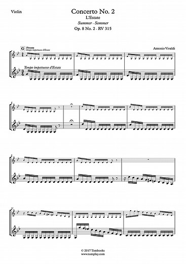 四季 '夏' - III. 急板 (维瓦尔第) - 小提琴 乐谱