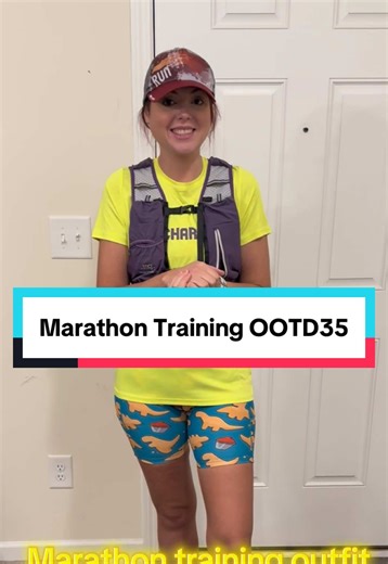 Marathon training outfit day 35 - 10 mile long run Shirt from RunCLT Sports bra from Chicknlegs Compression shorts from Chicknlegs Hydration vest from Amazon Socks from Feetures Shoes are ASICS Superblast 2s Hat from Coastal Race Productions Garmin Forerunner 255 Music #run #runner #Running #runtok #marathontraining