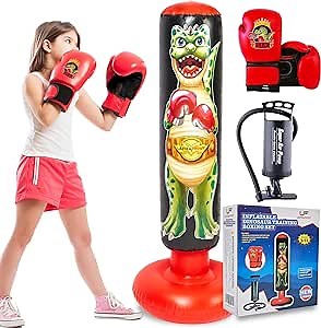 ULTRAFIRST Inflatable Punching Bag for Kids 3-8 Years - 63inch Dinosaur Kids Punching Bag 8-12 - Kids Boxing Set with Boxing Gloves - Toddler Punching Dummy - Inflatable Boxing Toys for Kids