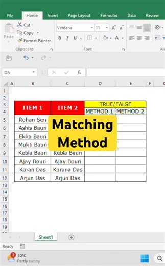 How to match two columns in excel | Matching method with simple & exact formula