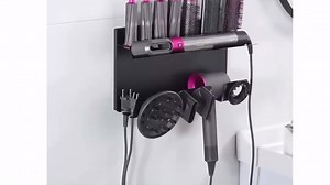 Laelr Wall Mount Holder for Dyson Airwrap Styler Supersonic Hair Dryer, Black, Durable, Storage Organizer, 7 Compartments, Hook for Wires
