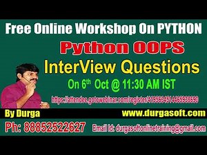 FREE Online Workshop on PYTHON OOPS INTERVIEW QUESTIONS by DURGA Sir