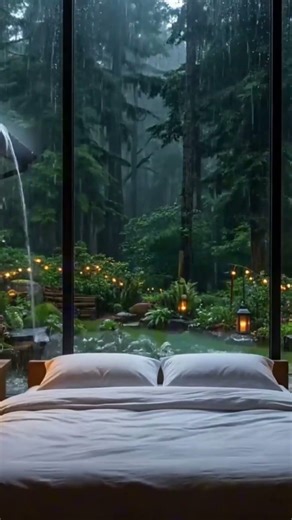 Rain on Glass Cabin & Fireplace 🔥 10 Hours Deep Sleep Rain Sounds in Forest