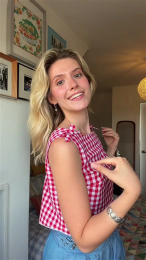 Howdy I made a top & I wanted to show you hehe💌🧚‍♀️ #sewing #sewtok #sew #fyp #gingham
